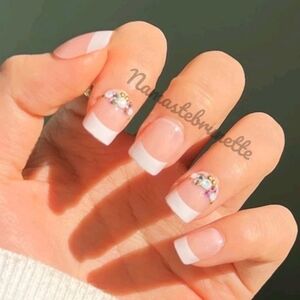 Rhinestone French Manicure Press On Nails